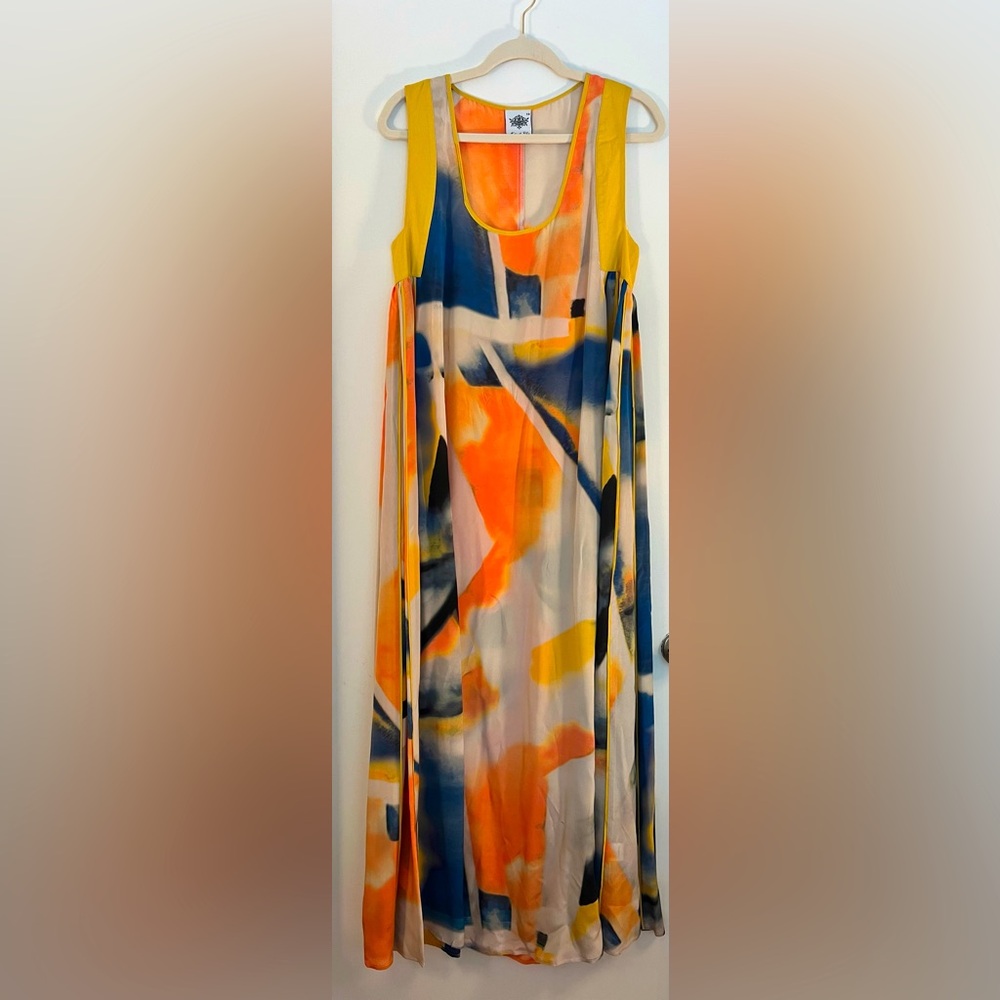 NATASHA GAN Colorful Floor Length Dress, Size 10. 100% Silk.